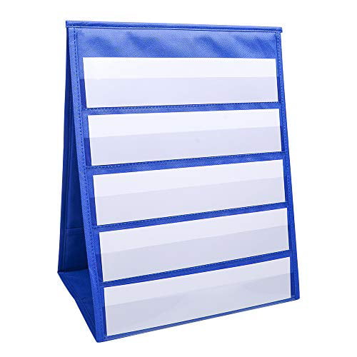 Double Sided Desktop Pocket Chart Self-Standing Tabletop Desktop Pocket Chart with Bonus 20X Dry Erase Cards Sentence Strips File Holder For Individual or Small Group Usage in a Classroom or at Home